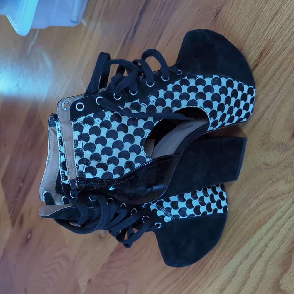 Shellys London Pony Hair Cut-Out Platform Boots – Size 7.5